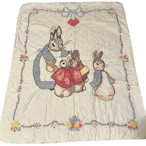 Vintage Beatrix Potter Peter Rabbit Baby Quilt Blanket Handmade Nursery 1990
